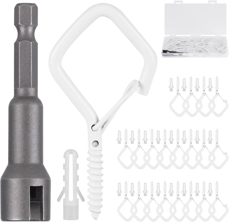 RELBRO Screw Hooks, 2.2 Inch Metal Q Hanger Hooks with Safety Buckle, Weatherproof, Heavy Duty, White, 20 Pcs - Image 1